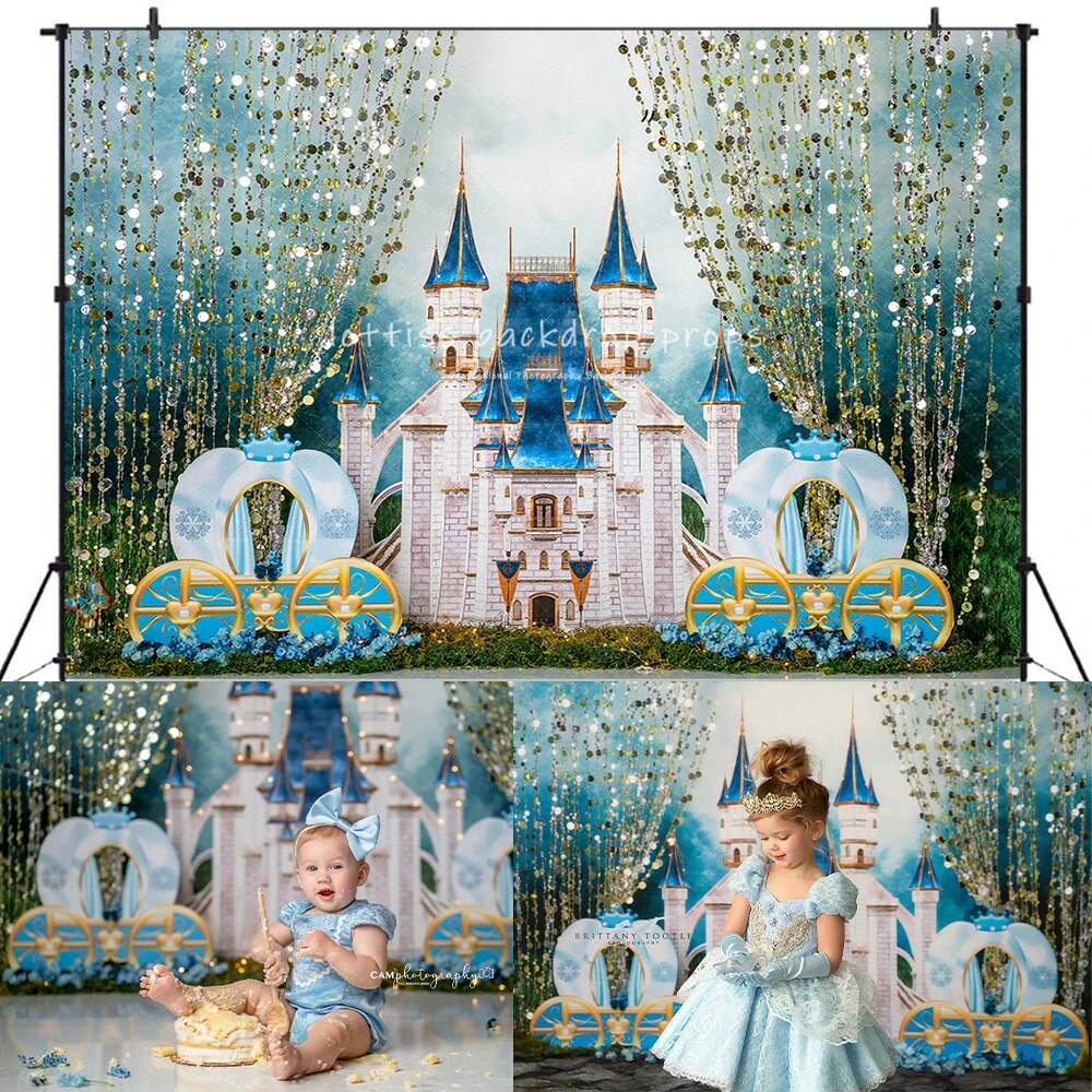 Belle Of The Ball Backdrops Kids Girl Cake Smash Birthday Photography Props Child Baby Gold Dress Party Background