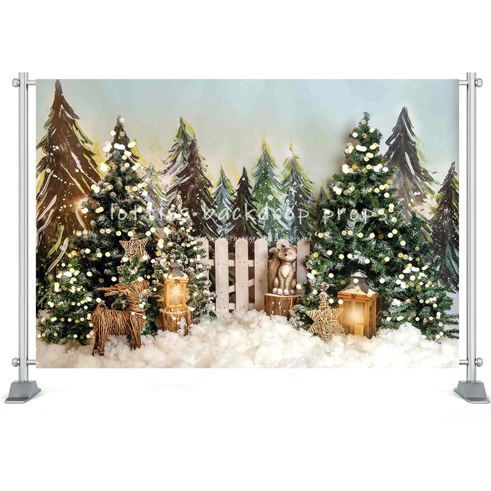 Christmas Backdrop Fireplace Barn Door Snowflake Reindeer New Year Gift Trees Kids Family Portrait Photography Background