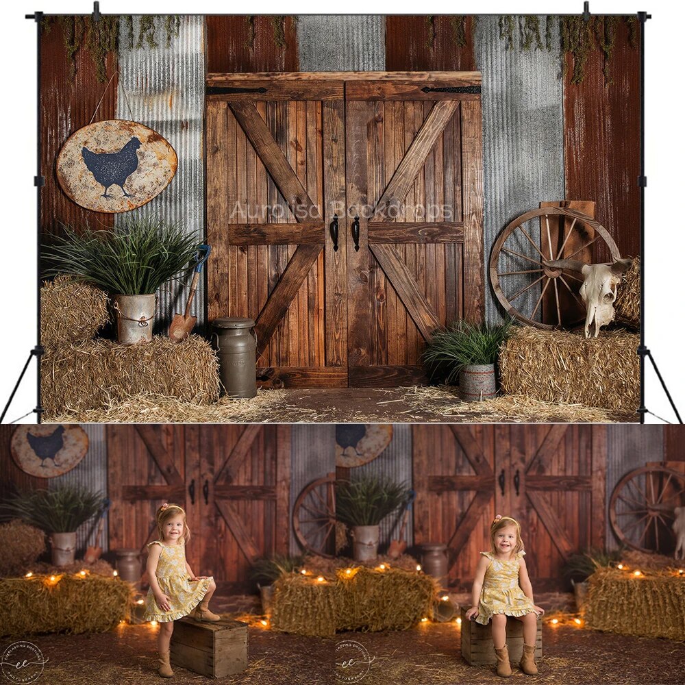 Urban Farmhouse Backdrops Kids Adult Photography Props Child Baby Photocall Decors Wooden Door Chicken Farms Background