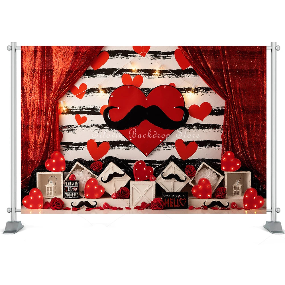 Red Heart Photography Backdrop Curtain Decoration Valentine's Day Photo Background Cloth Adult Kids Portrait Photo Studio Props