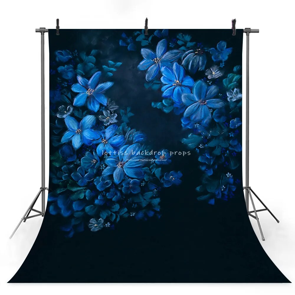 Oil Painting Blue Flowers Backdrops Pregnant Maternity Baby Portraits Studio Newborn Floral Photo Shoot Background Props