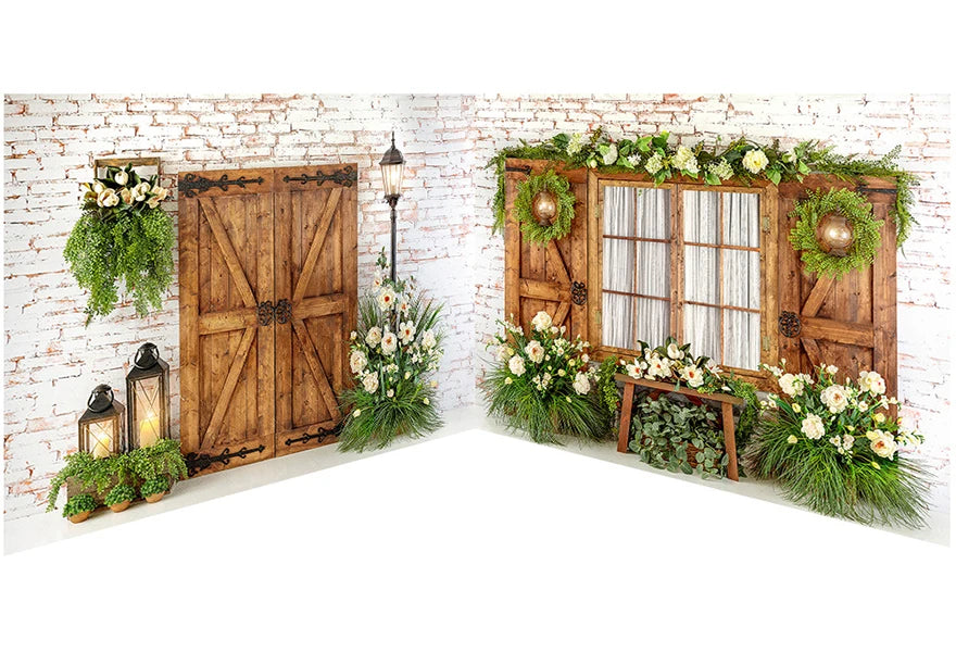 Floal Door Spring Theme Backdrops Kids Girl Photography Child Adult Photocall Flower Wooden Door Rose Plants Backgrounds