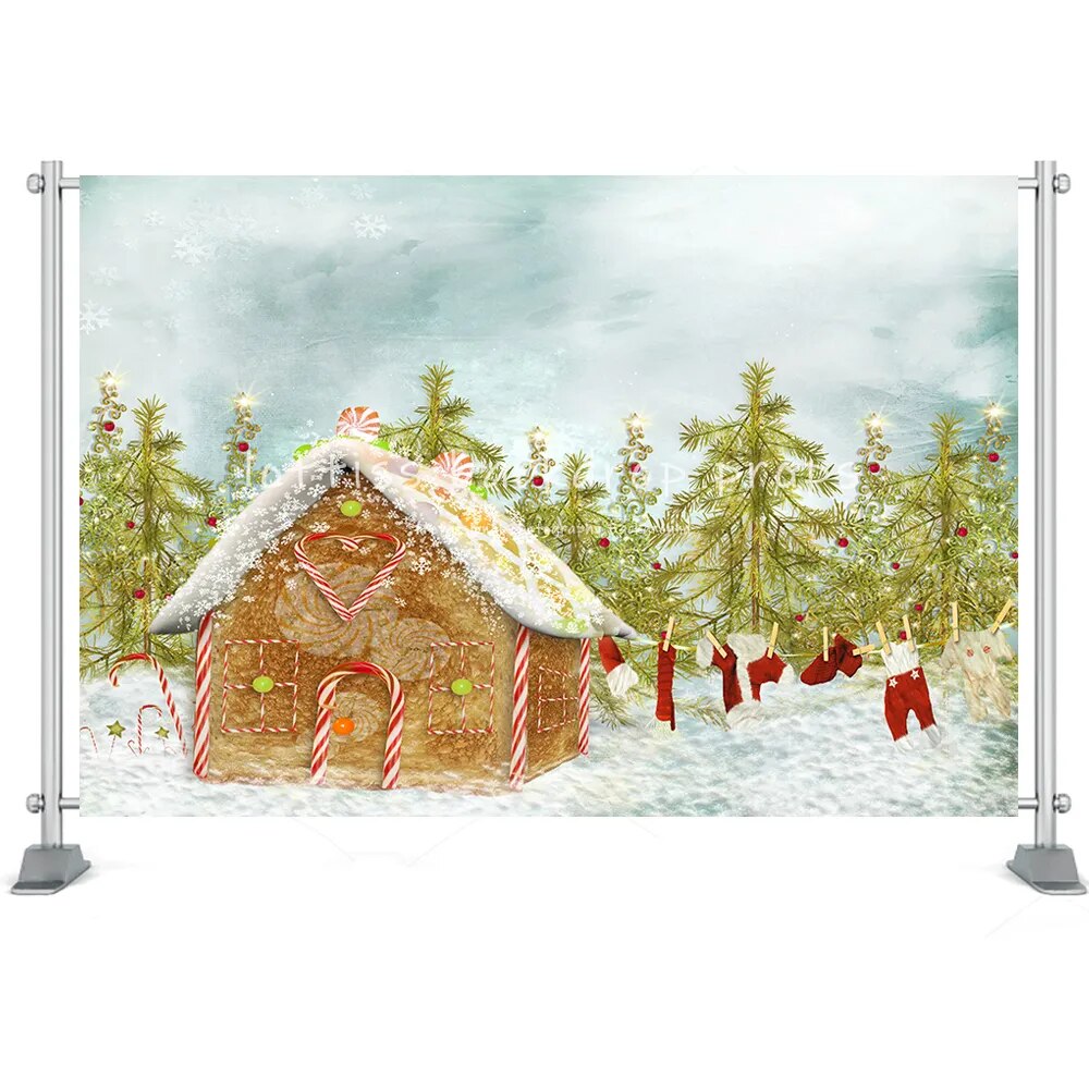 Arrière-plan de maison d'hiver, champ de neige, forêt, noël, arbre du père noël, ferme, enfants Bbay, Portrait de famille, arrière-plan pour photographie