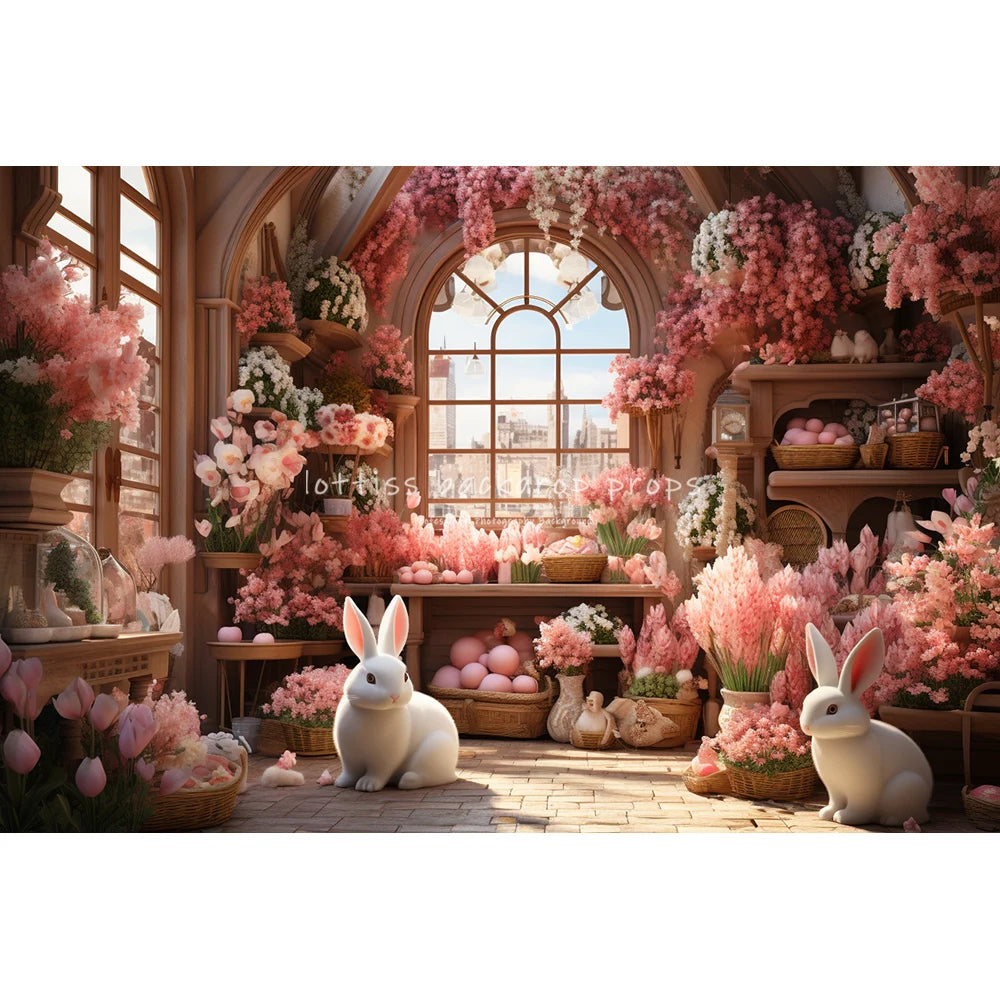 Easter Bunny House Backdrops Kids Baby Photography Child Adult Photocall Decors Spring Windows Floral House Front Backgrounds