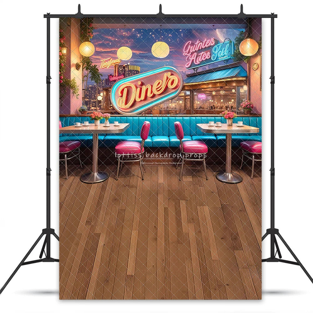 City Diner Valentine's Day Backdrops Kids Lover Photography Props Child Adult Photocall Props Baby Girl Photocall Background