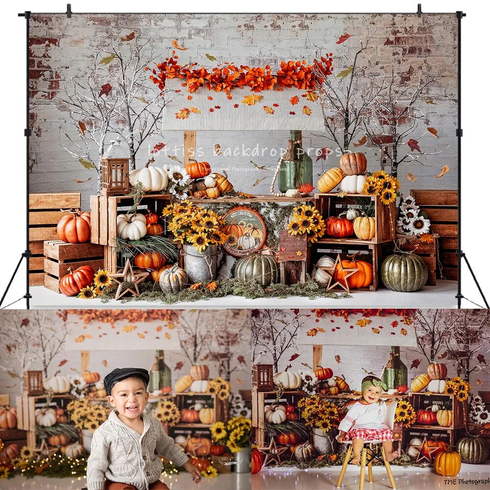 Fall Festival Pumpkin Backdrops Kids Baby Cake Smash Photorgaphy Halloween Bumper Harvest Background