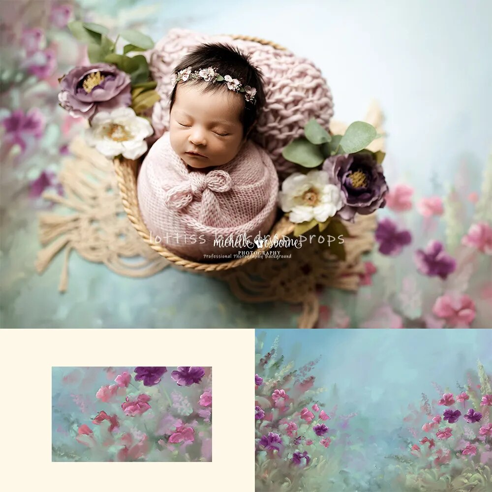 Solid Color Kids Photography Backdrop Art Floral Baby Child Newborn Cake Birthday Props Abstract Hand Painted Flower Background