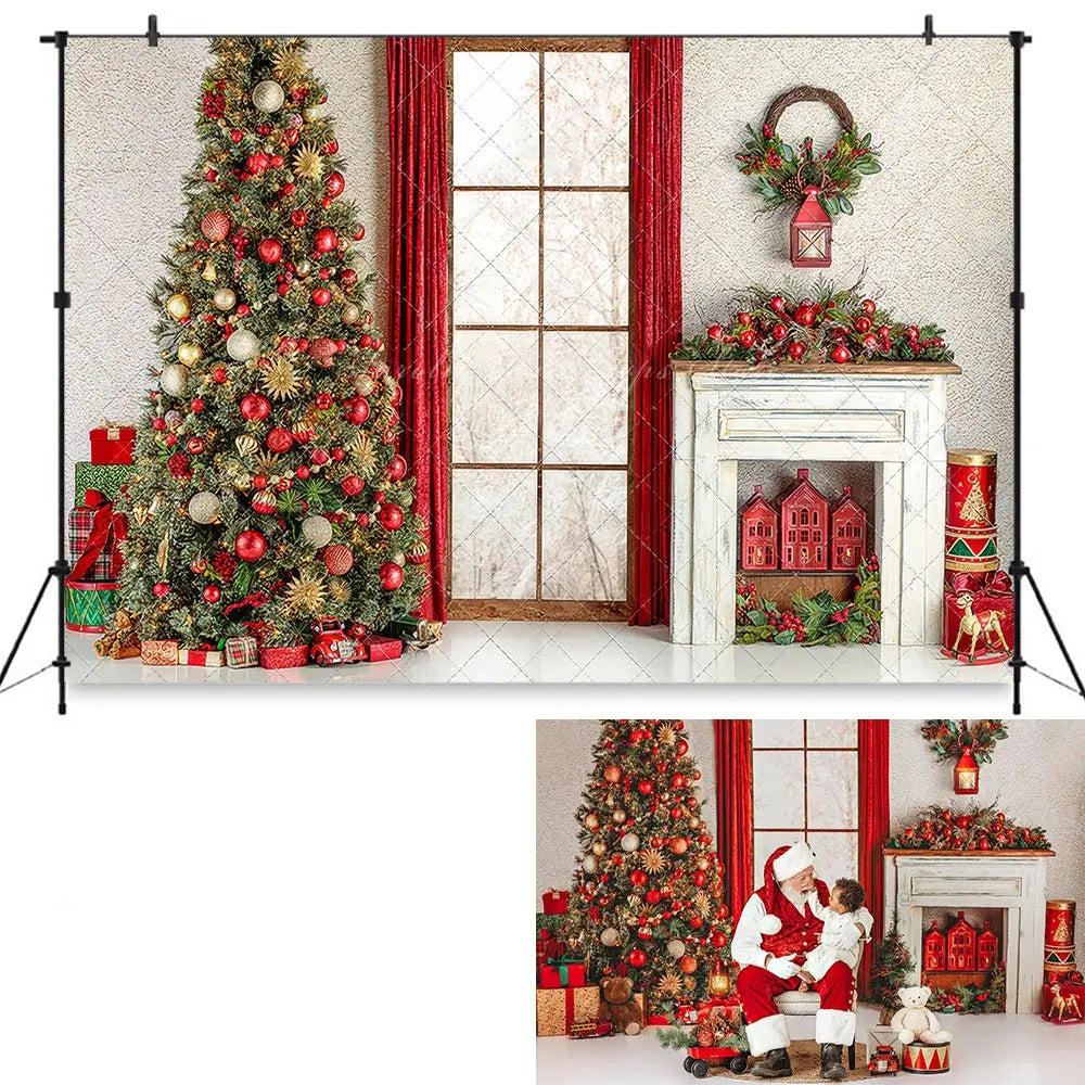 Christmas Window Fireplace Backdrop Kids Baby Cake Smash Photography Props Child Adult Birthday Studio Backgrounds