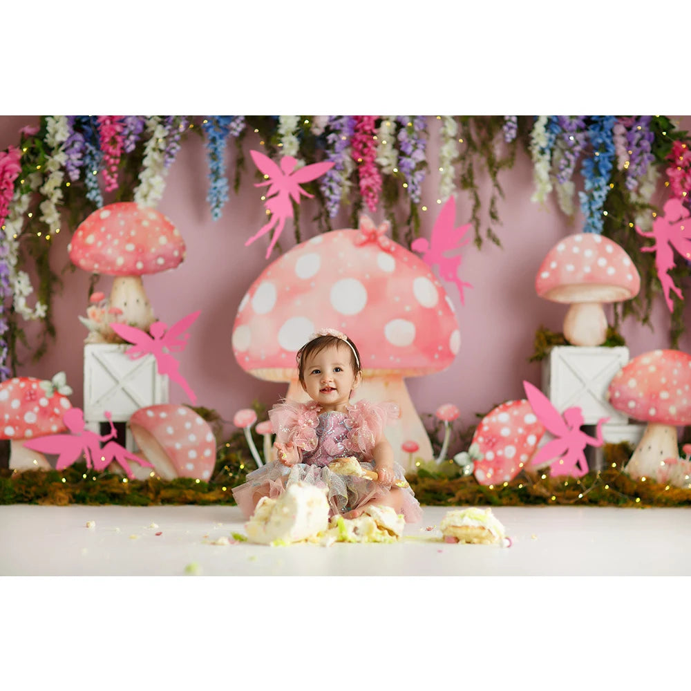 Fairy Archway Photo Background Princess Birthday Cake Smash Photography Backdrop Cute Pink Mushroom House Photo Studio Props