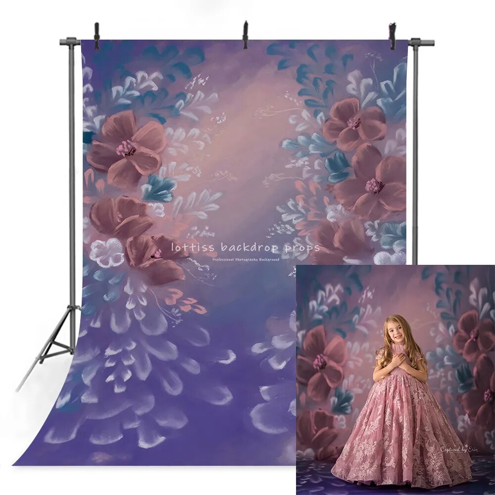 Art main peinture décors floraux adultes enfants Portrait photographie fleurs violettes fond enfant bébé Photostudio accessoires 