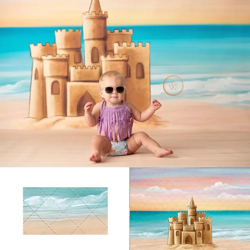 Summer Beach Sand Castle Photography Backdrop Seashore Kids Baby Cake Smash Photocall Decors Child Adult Studio Backgrounds