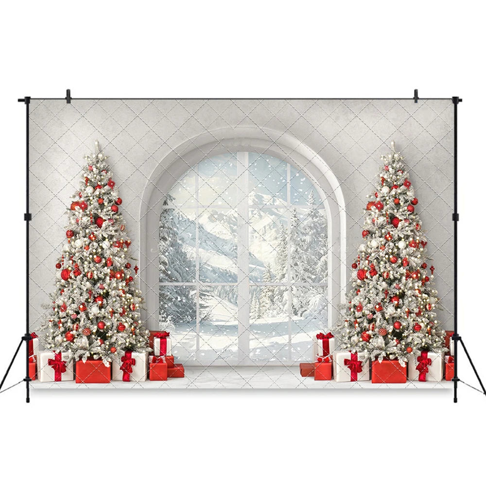 Elegant Christmas Morning View Backddrop Winter Arch Window Kid Baby Cake Smash Photography Props Child Family Studio Background