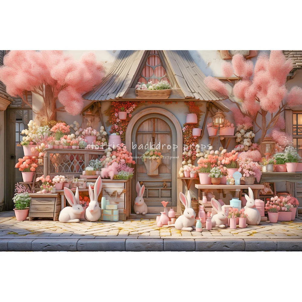 Easter Bunny House Backdrops Kids Baby Photography Child Adult Photocall Decors Spring Windows Floral House Front Backgrounds