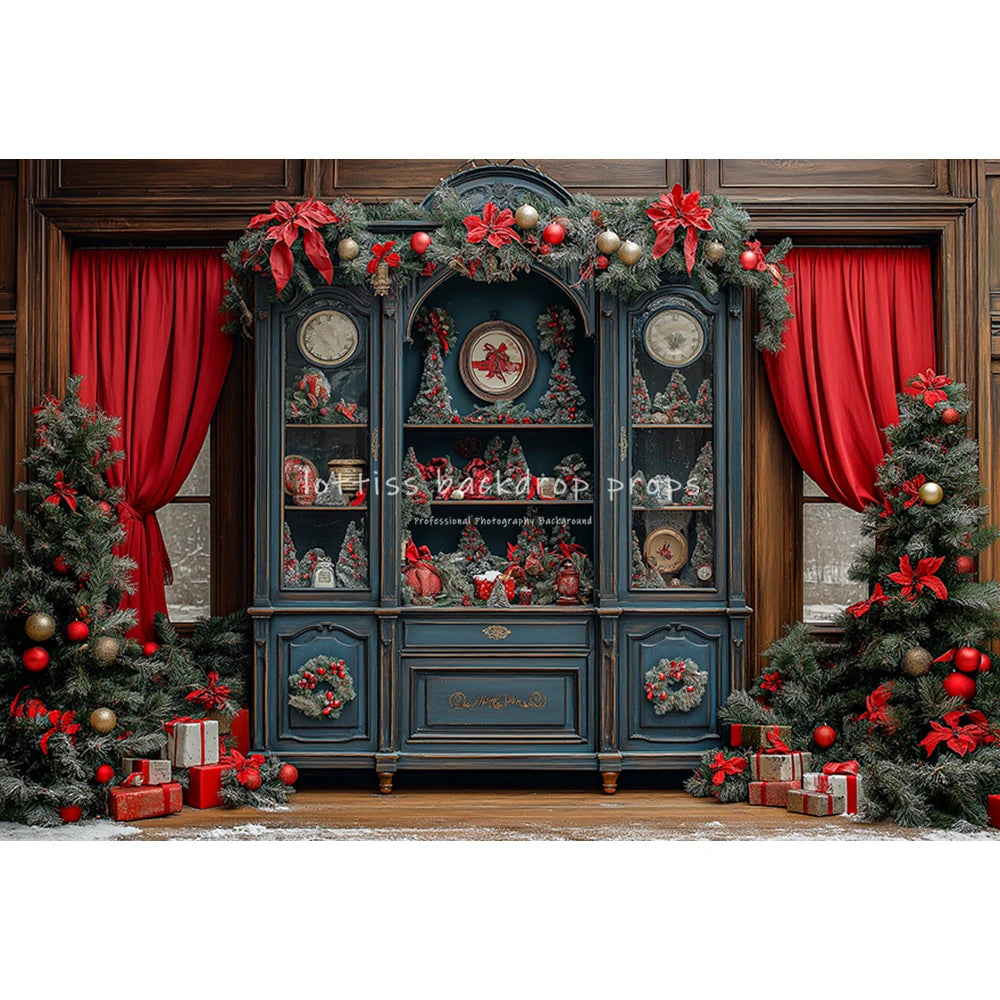 Christmas Kitchen Cupboard Backdrops Kids Family Photography Child Adult Photocall Xmas Living Room Bookcase Trees Backgrounds