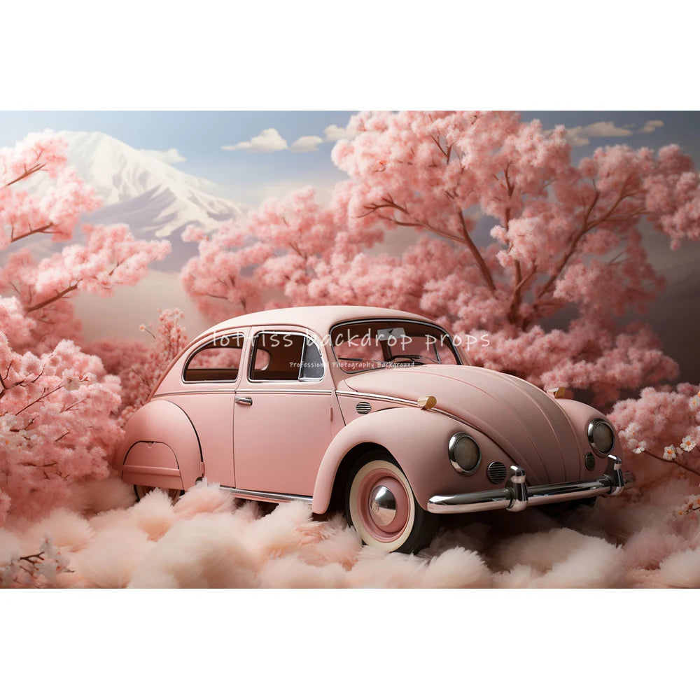 Valentine's Day Pink Floral Car Backdrops Kids Baby Photogrpahy Child Lover Photocall Rose Red Heart Festival Backgrounds