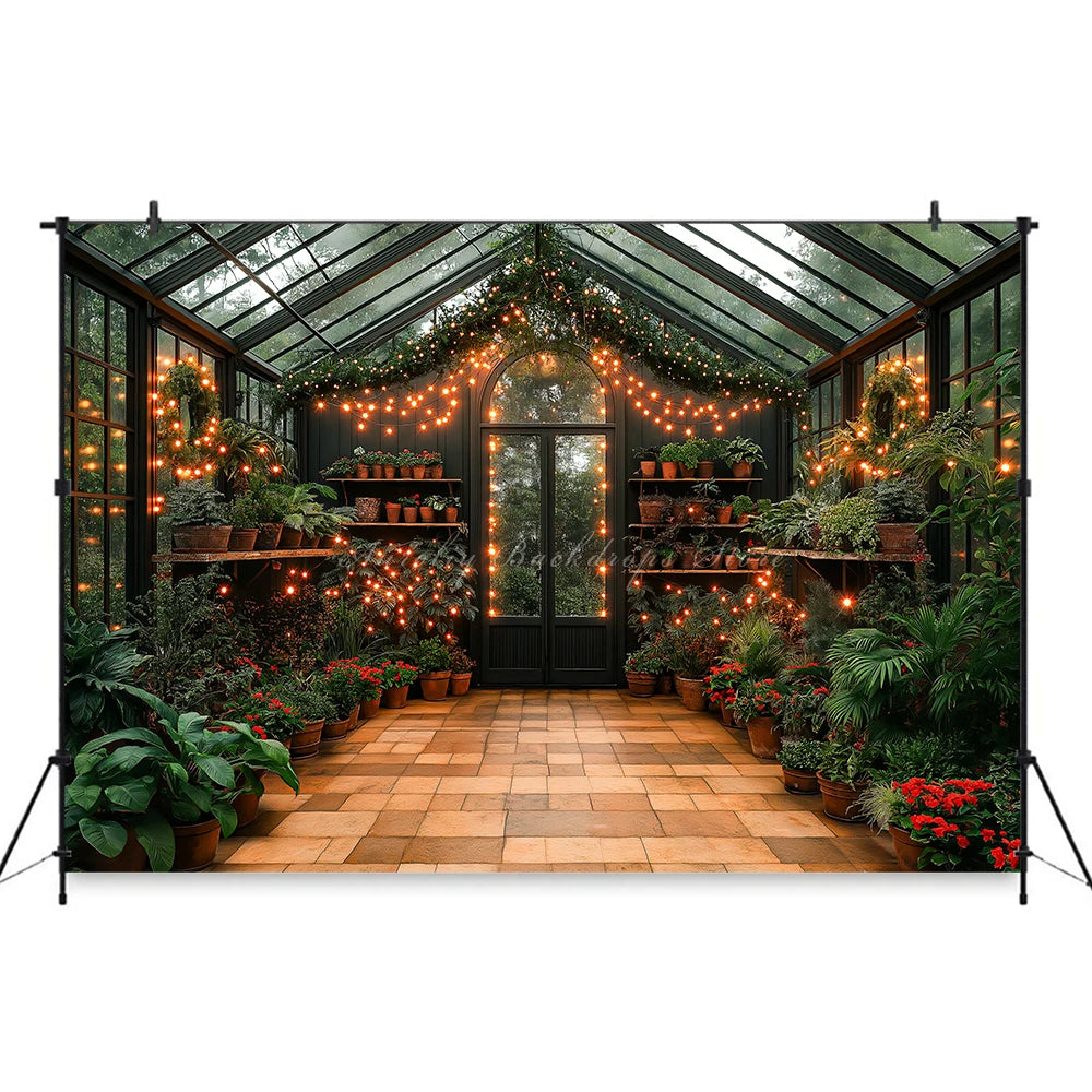 Cozy Greenhouse Interior With Large Window Backdrop Christmas Forest Baby Kids Portrait Family Party Photocall Photograhy Decors