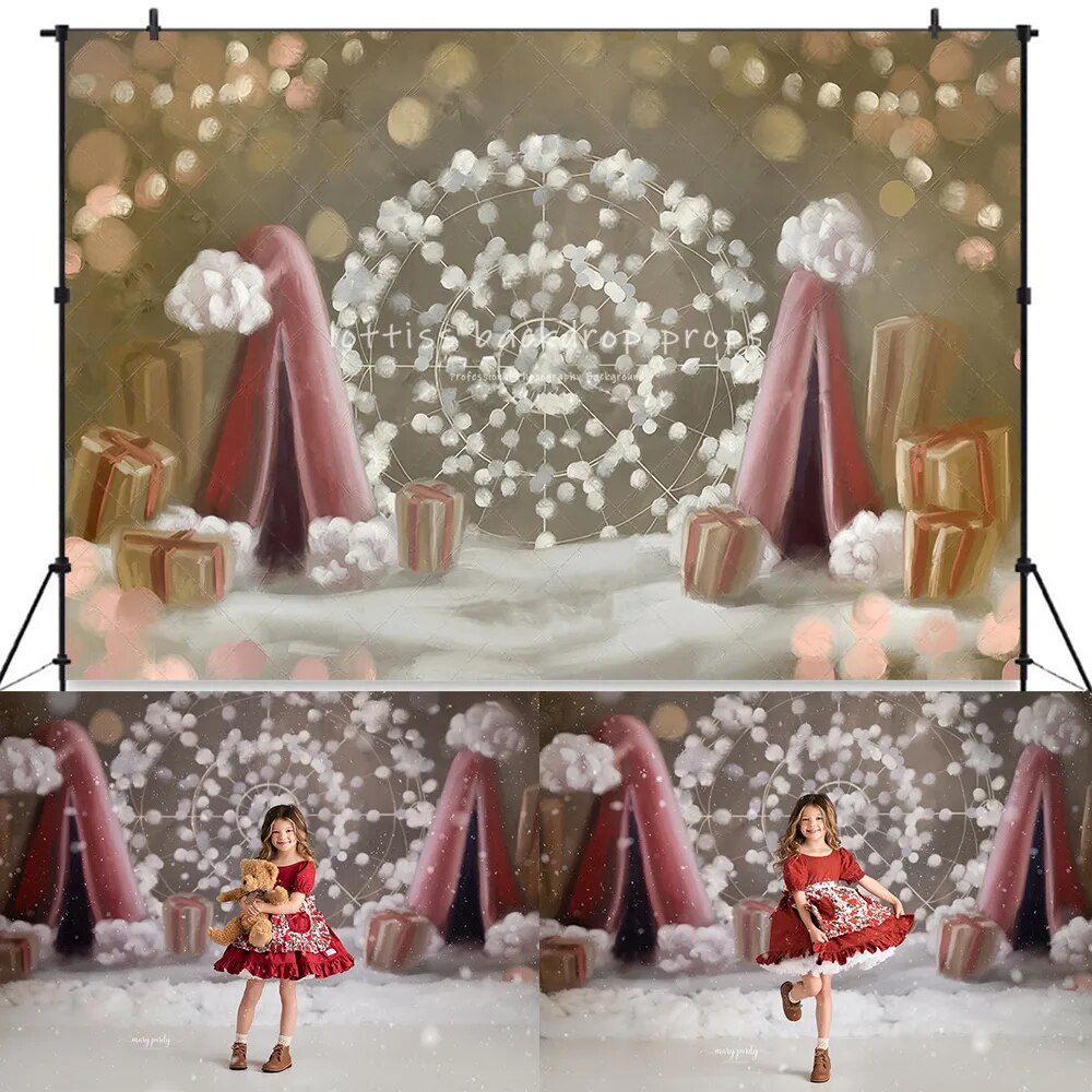 Christmas Ferris wheel Backdrops Child Adult Portrait Kids Baby Photography Props Winter Circus Xmas Trees Decors Photostudio