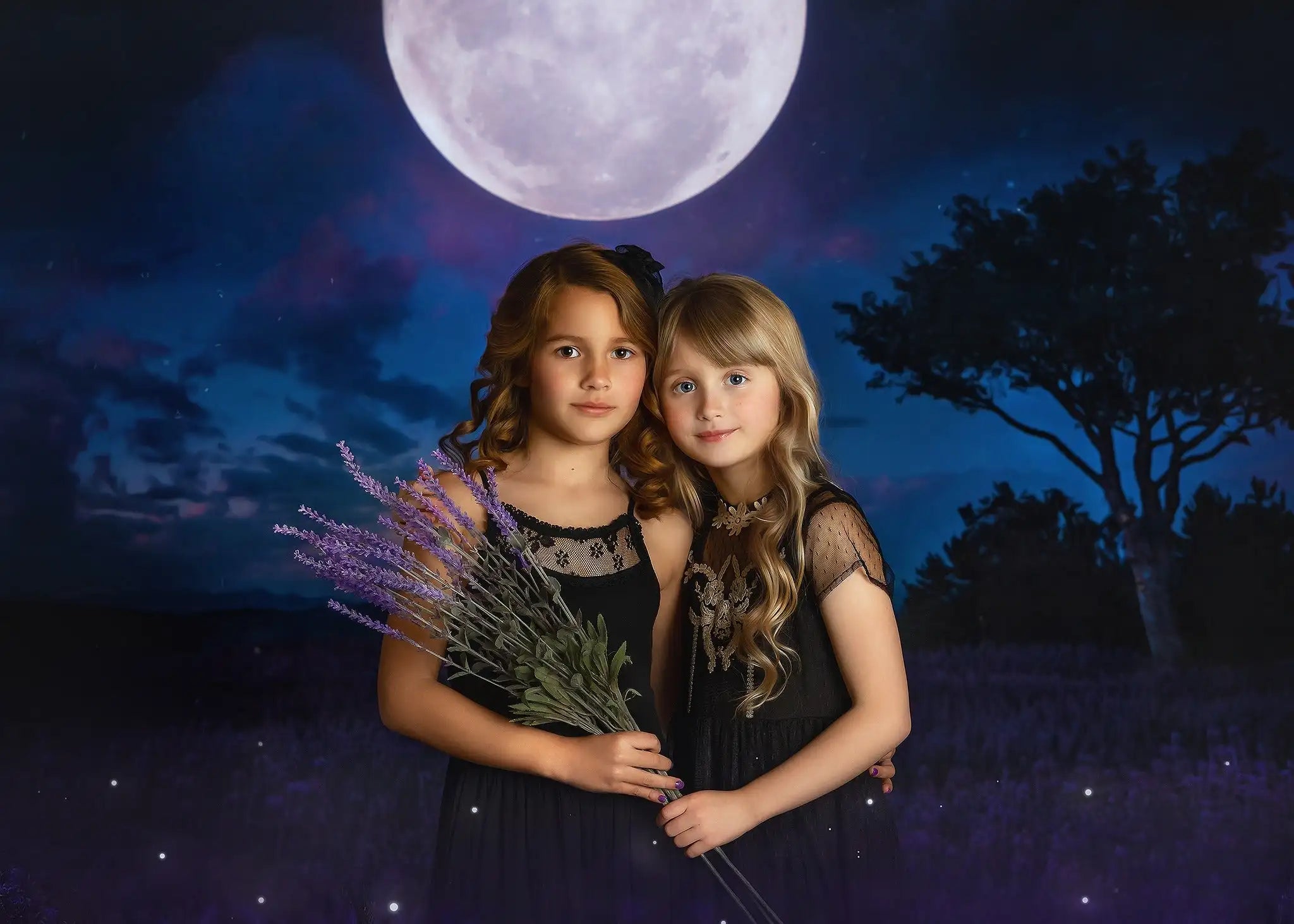 Twilight Garden Photography Backdrop Big Moon Kids Baby 1st Birthday Party Decors Child Girls Adult Studio Backgrounds