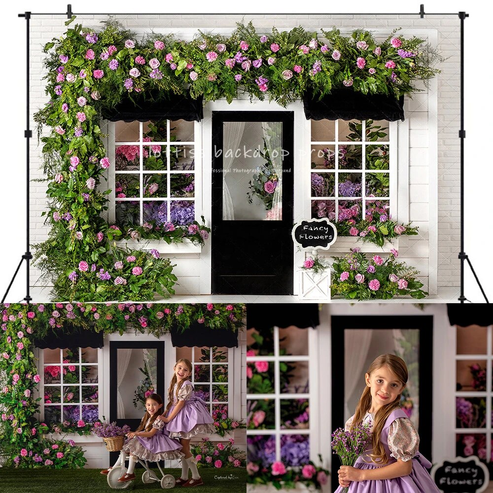 Spring House Front Backdrops Kids Girl Photography Baby Birthday Adult Flower Wall Photocall Props Garden Floral Background