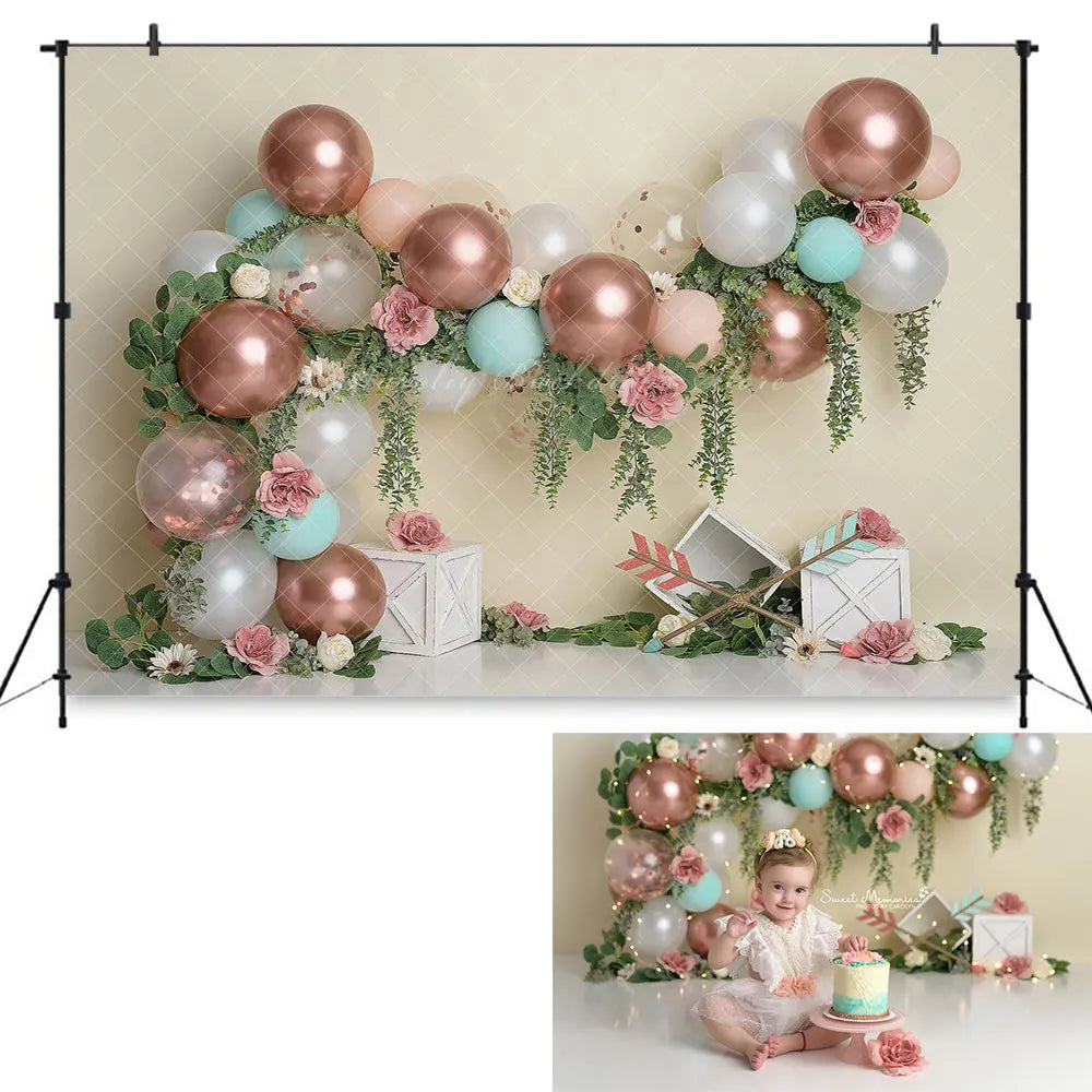 Spring Floral Boho Balloons Photography Backdrop Child Baby Cake Smash Photocall Decors Kids Adult Birthday Studio Backgrounds