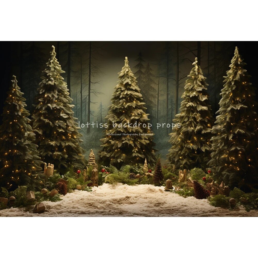 Christmas Tree Forest Scene Backdrops Kids Child Photography Props Child Baby Photocall Decors Xmas Tree Background