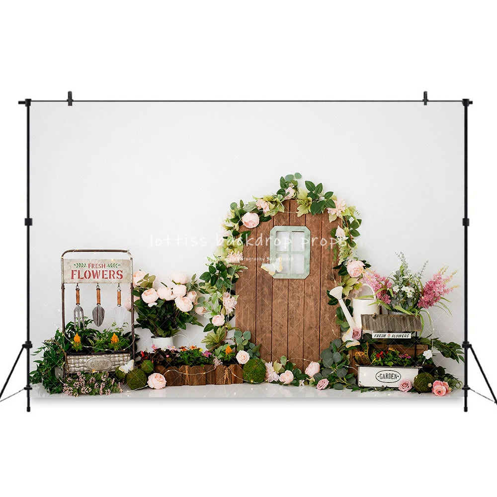 Springtime Ladder Garden Backdrops Kids Adult Photography Child Adult Photocall Cake Smash Birthday Decors Spring Backgrouds