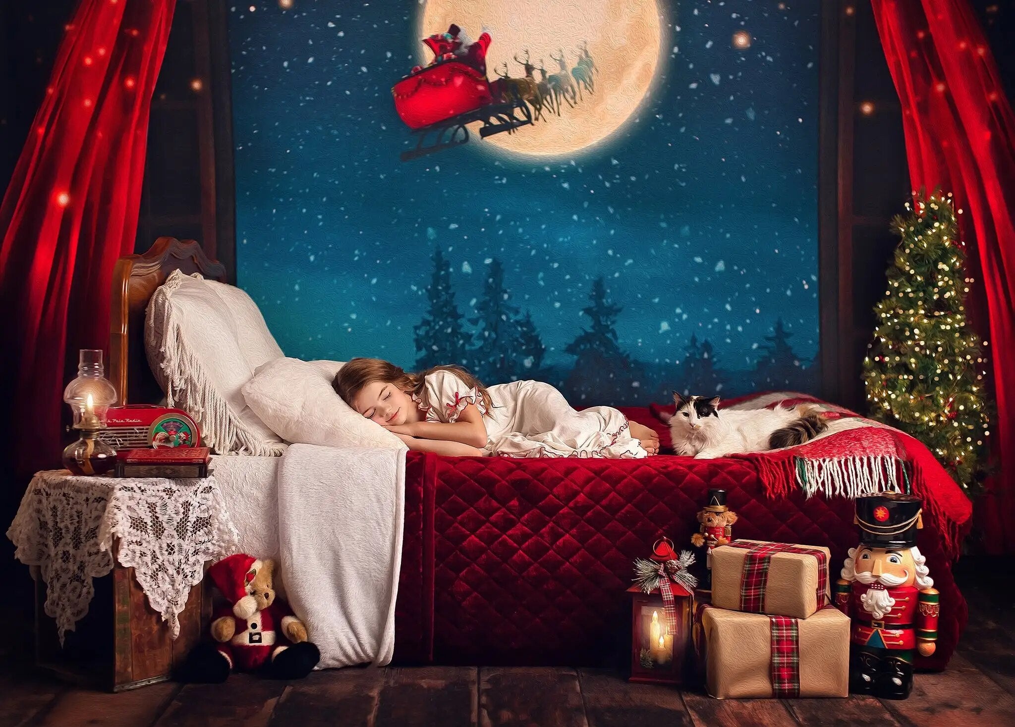 Waiting On Santa Backdrops Kids Baby Photography Child Adult Festival Evening Bed Photocall Decors Christmas Window Background