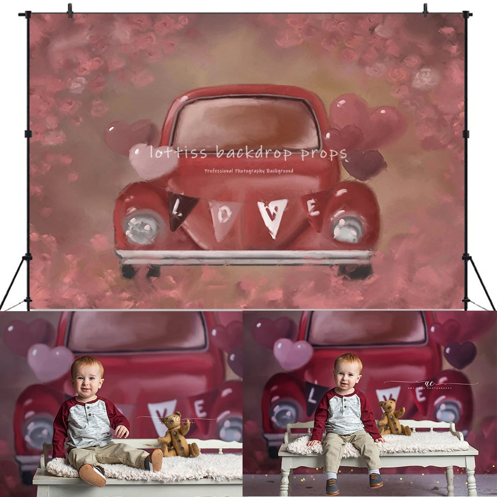 Love Shack Valentine Backdrops Kids Girl Photography Props Child Baby Birthday Cake Smash Decors Rose Wooden House Background