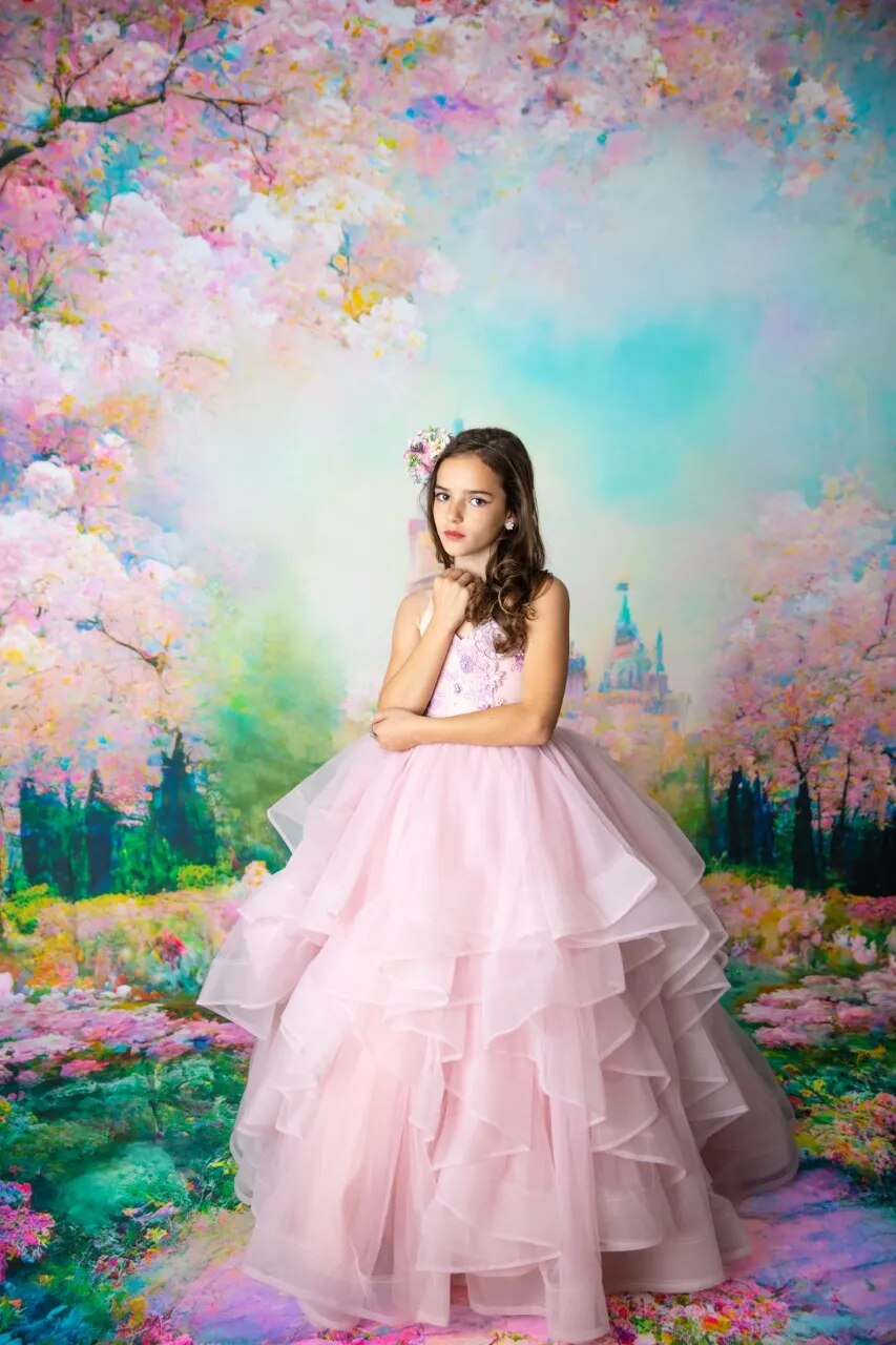 Pastel Wonderland Castle Backdrops Kids Girl Photography Props Child Baby Birthday Decors Floral Garden Road Background