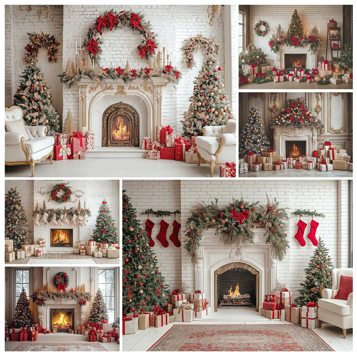 Christmas Fireplace White Brick Wall for Photography Backdrop Kids Baby Cake Smash Photocall Decor Child Adult Studio Background