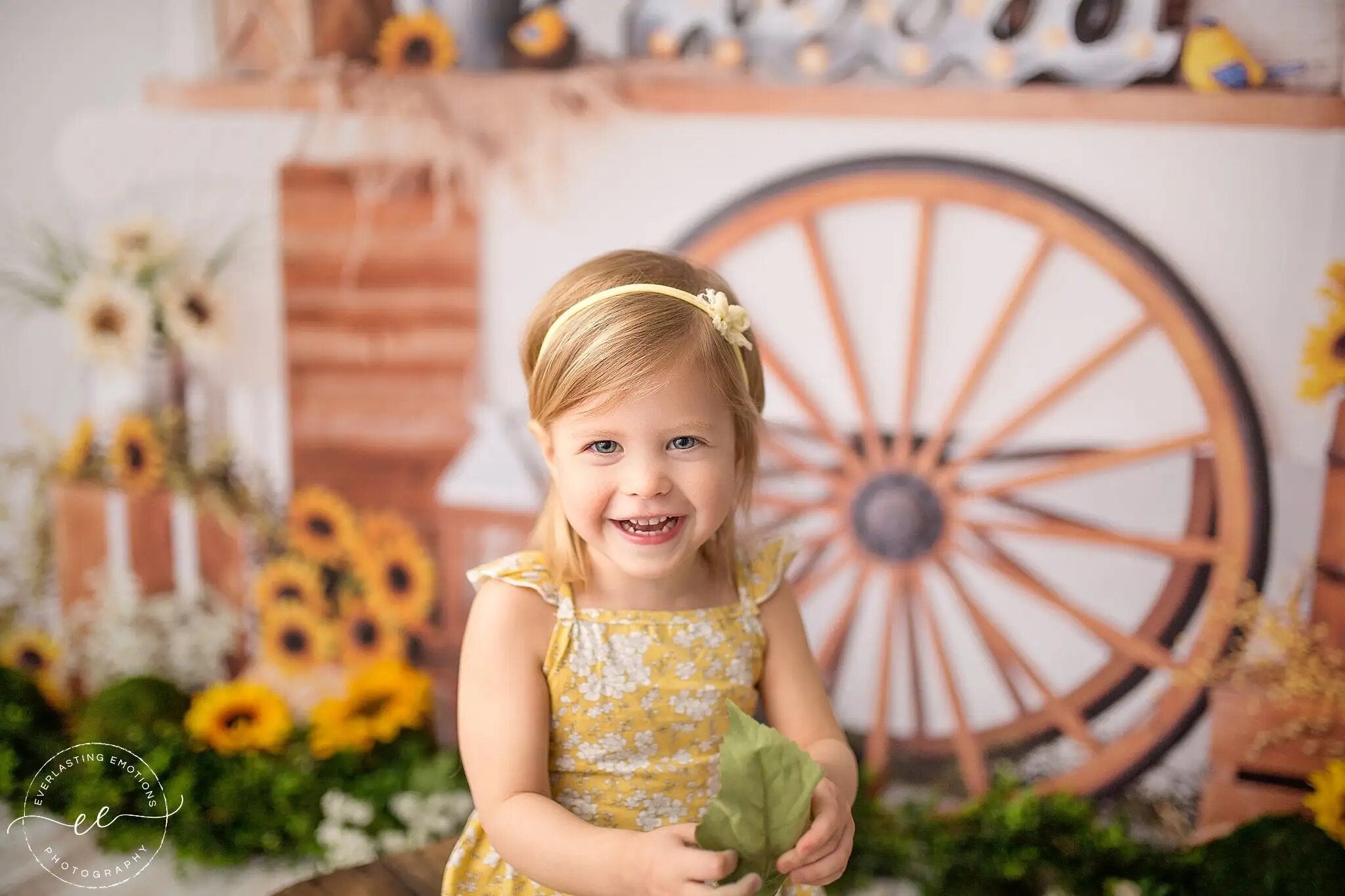 Sunflower Cart Garden Backdrops Kids Cake Smash Props Child Baby Photography Floral Stand Adult Photocall Spring Background