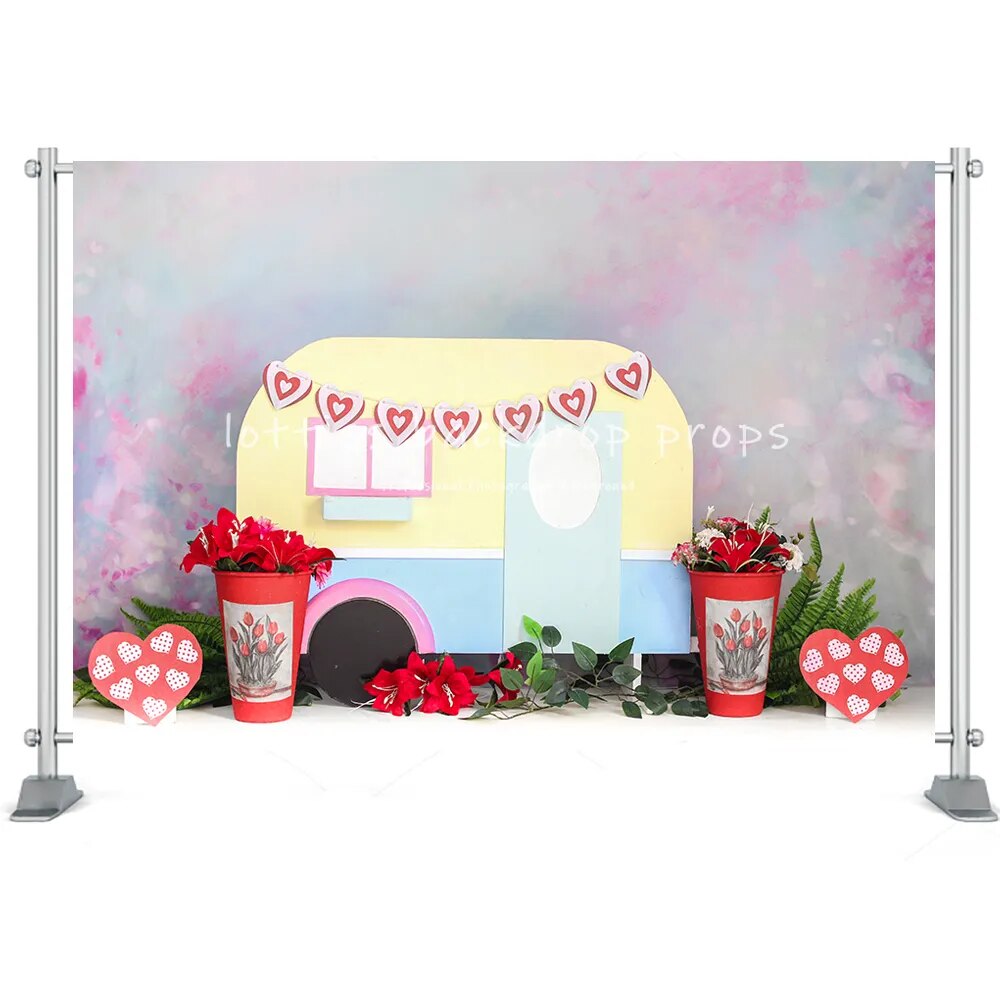 Valentine's Day Photography Backdrop Cake Smash Romantic Scenes Wedding Background Floral Red Rose Heart Love Photocall Banner