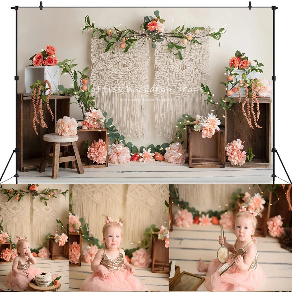 Spring Floral Garden Backdrops Kids Baby Photography Props Child Girl Birthday Cake Smash Photocall Bunny Flower Photo Backdrops