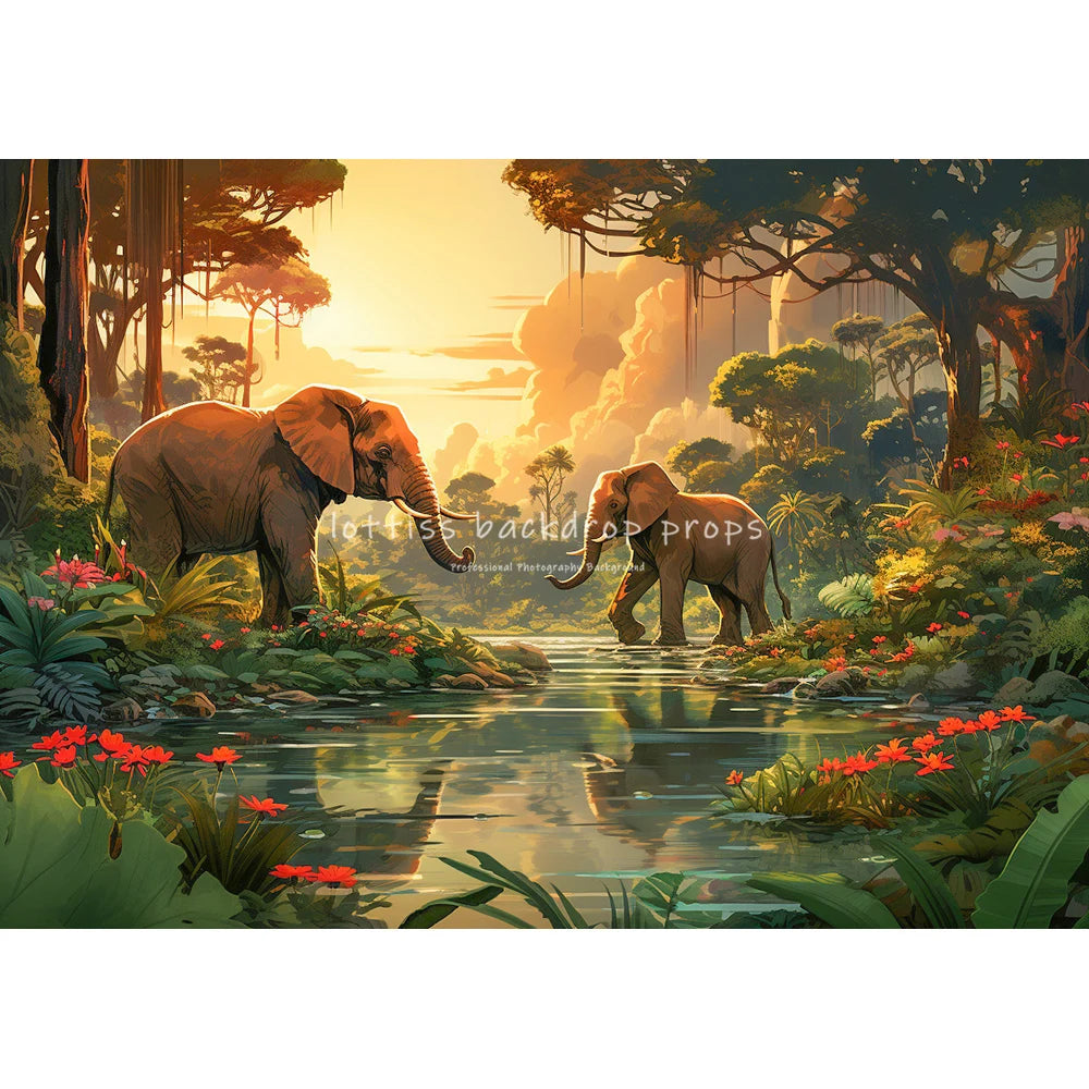 Jungle Advance Backdrops Kids Baby Cake Smash Photography Child Adult Photcall Forest Animals Giraffe Elephant Backgrounds