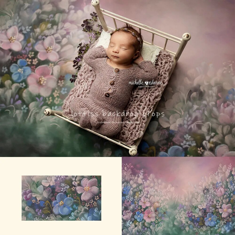 Fine Art Floral Kids Photography Backdrops Baby Child Newborn 1st Birthday Props Abstract Texture Hand Painted Flower Background