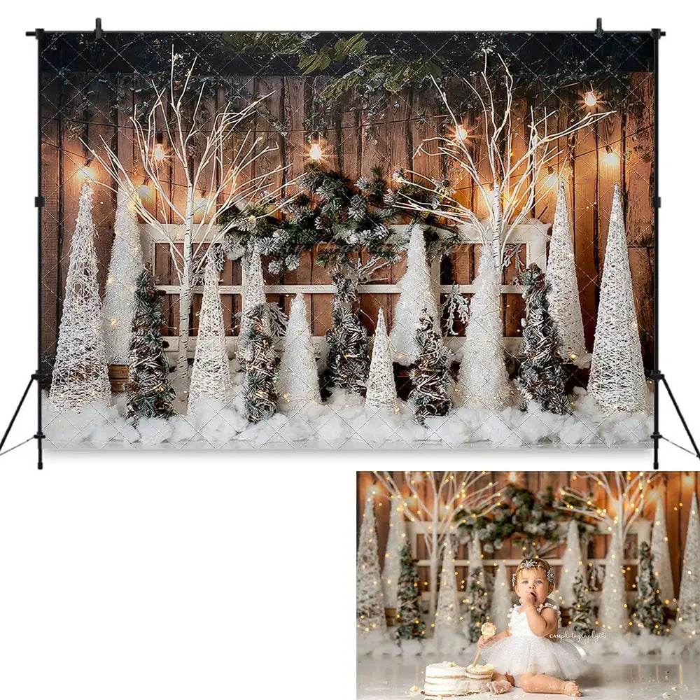 Christmas Midnight Froest Backdrop Kids Baby Cake Smash Photography Props Child Adult Birthday Snowy Studio Backgrounds