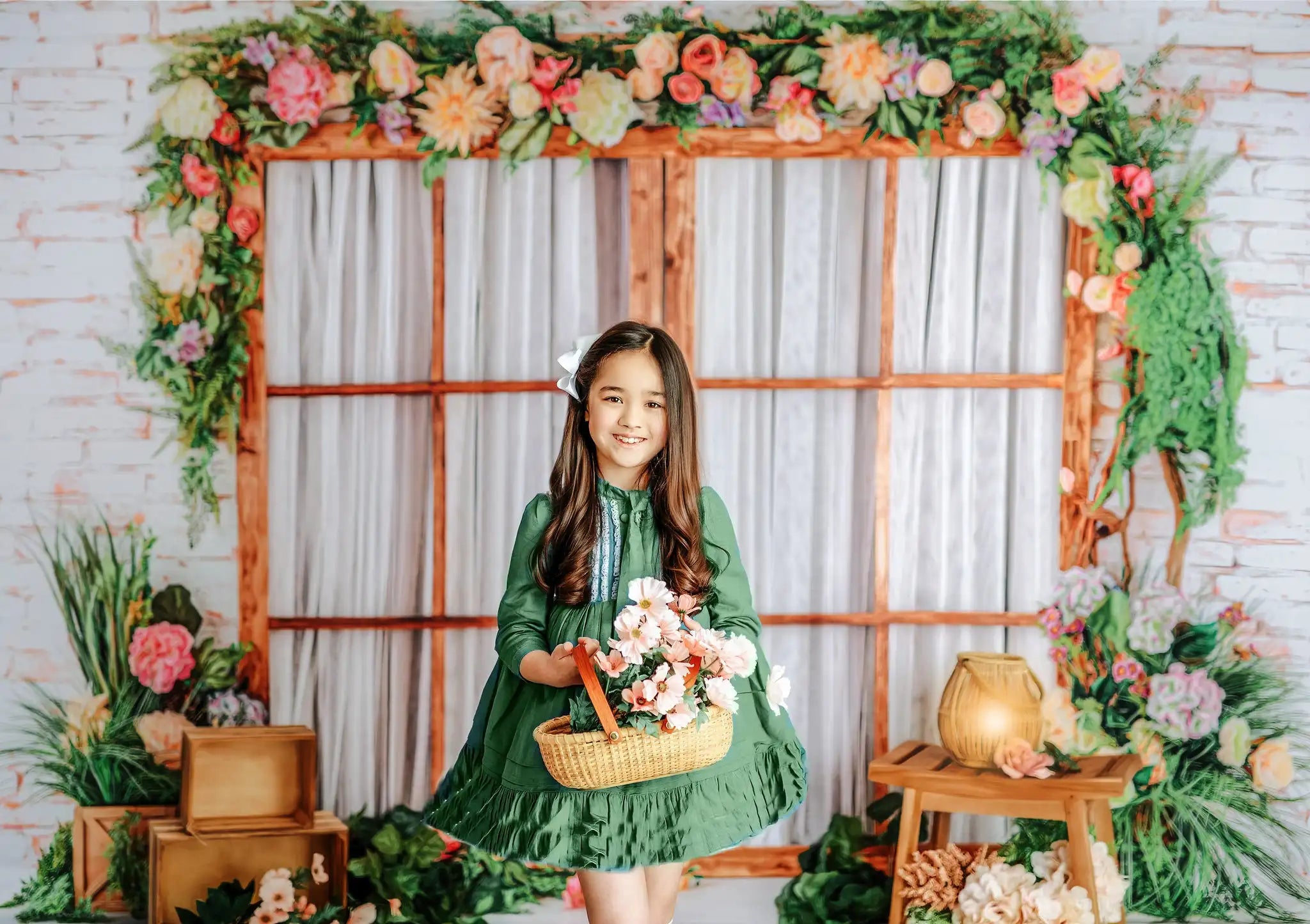 Floral Elegance Windows Backdrops Kids Girl Photography Child Baby Photocall Decors Spring Flower Backgrounds