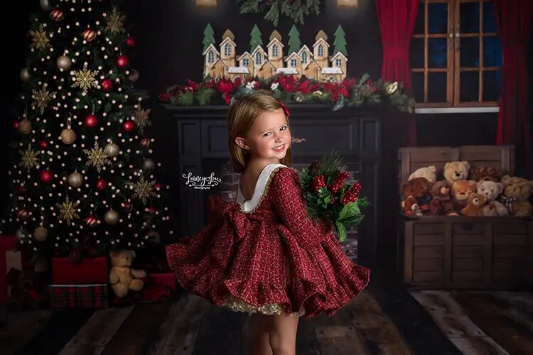 Christmas Waitting For Santa Backdrops Photography Kids Adult Photocall Props Child Baby Xmas Fireplace Room Background