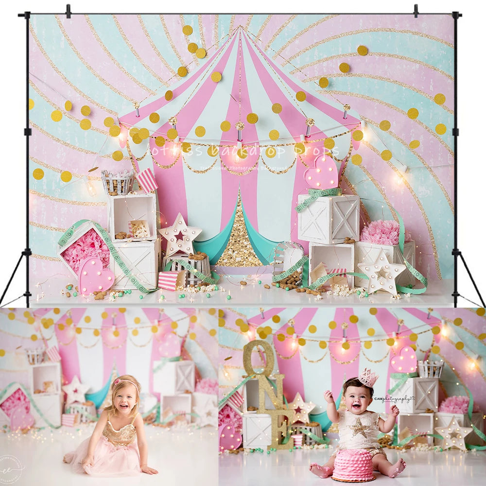 Circus Carnival Glitz Backdrops Kids Adult Photography Props Child Adult Photocall Decors Cake Smash Birthday Backgrounds