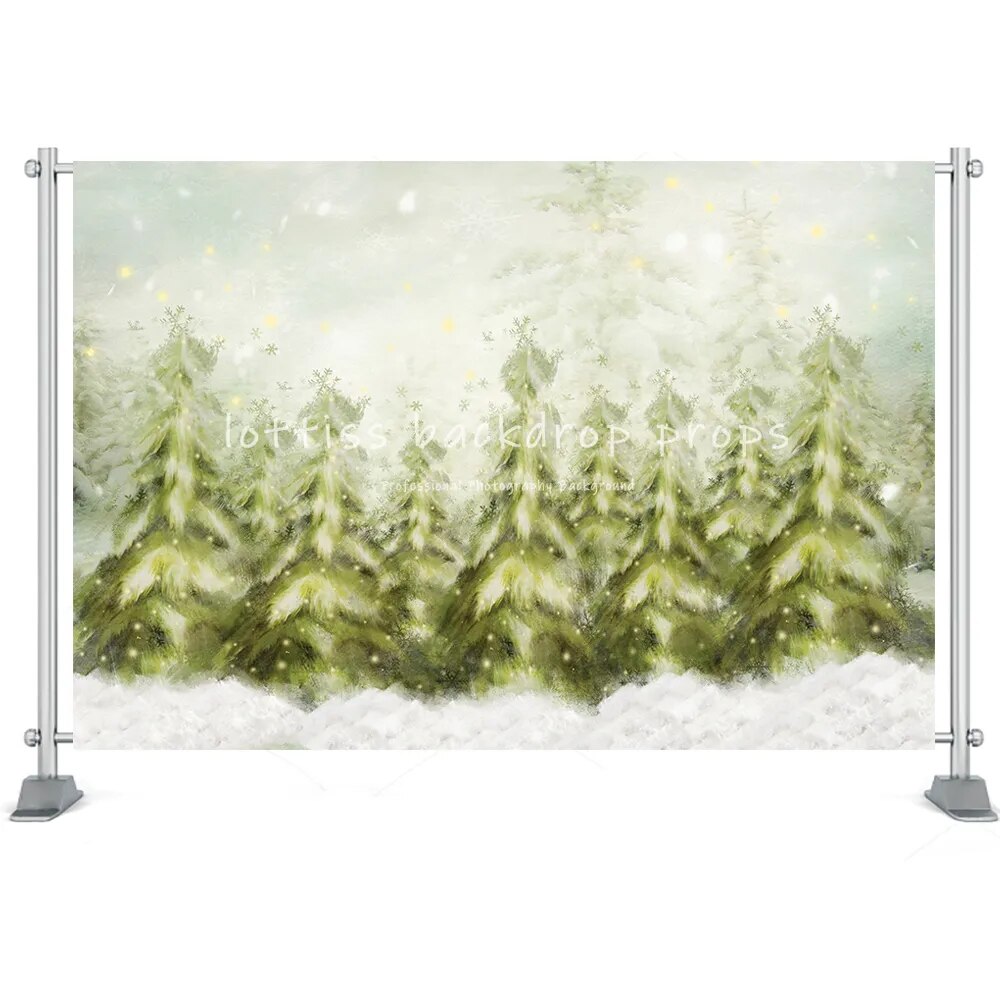 Winter Snow Forest Backdrops Series-One Mountains Pine Snowflake Reindeer Photography Backgrounds Kids Adult Portrait  Props