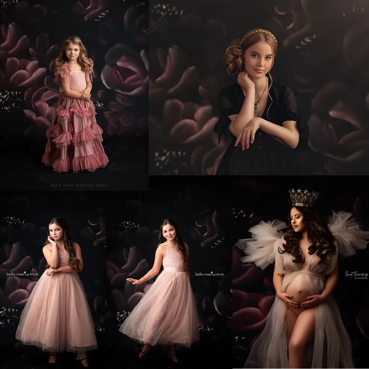 Watercolor Floral Backdrops Pregnant Woman Portrait Gril Child Photocall Photostudio Dark Rose Flower Backgrounds