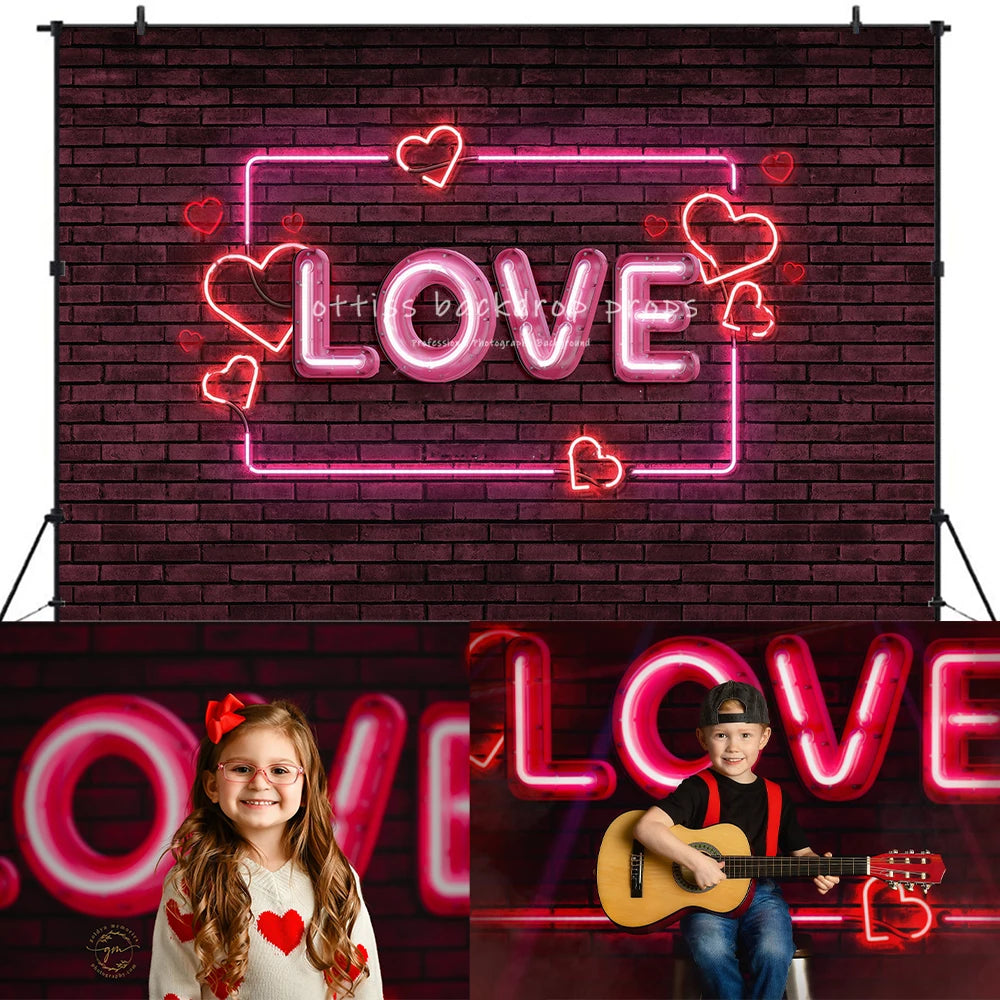 Neon Love Valentine's Day Backdrops Kids Baby Photography Props Child Adult Photocall Deocrs Pink Balloons Valentine Backgrounds