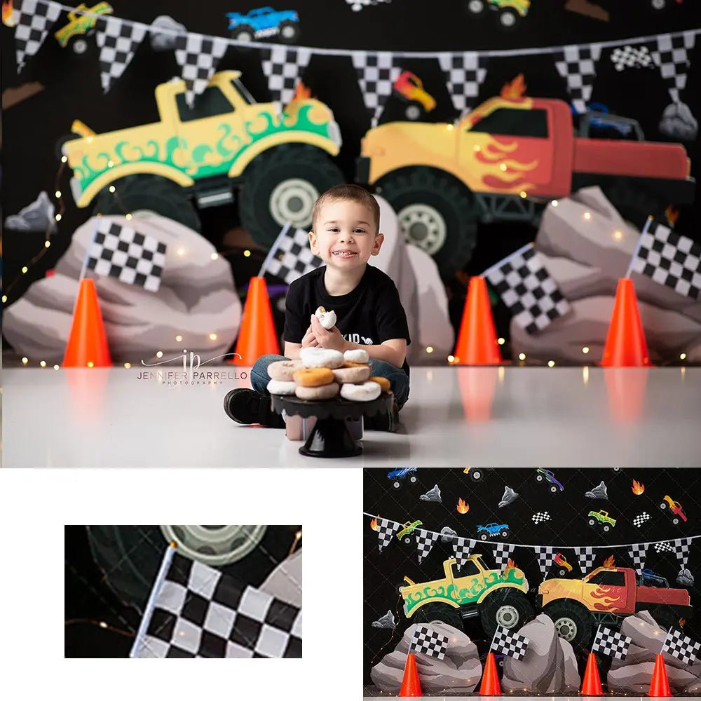 Crash Hard Race Car Photo Backdrop Kids Baby Cake Smash Photography Props Child Adult Studio Backgrounds Photocall Decors