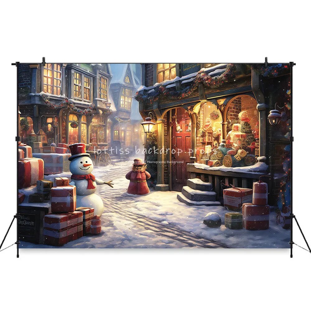 Arrière-plan de photographie de rue de noël, Portrait d'adulte, famille et enfant, séance photo, Train Polar Express, arrière-plan d'arbres de noël 