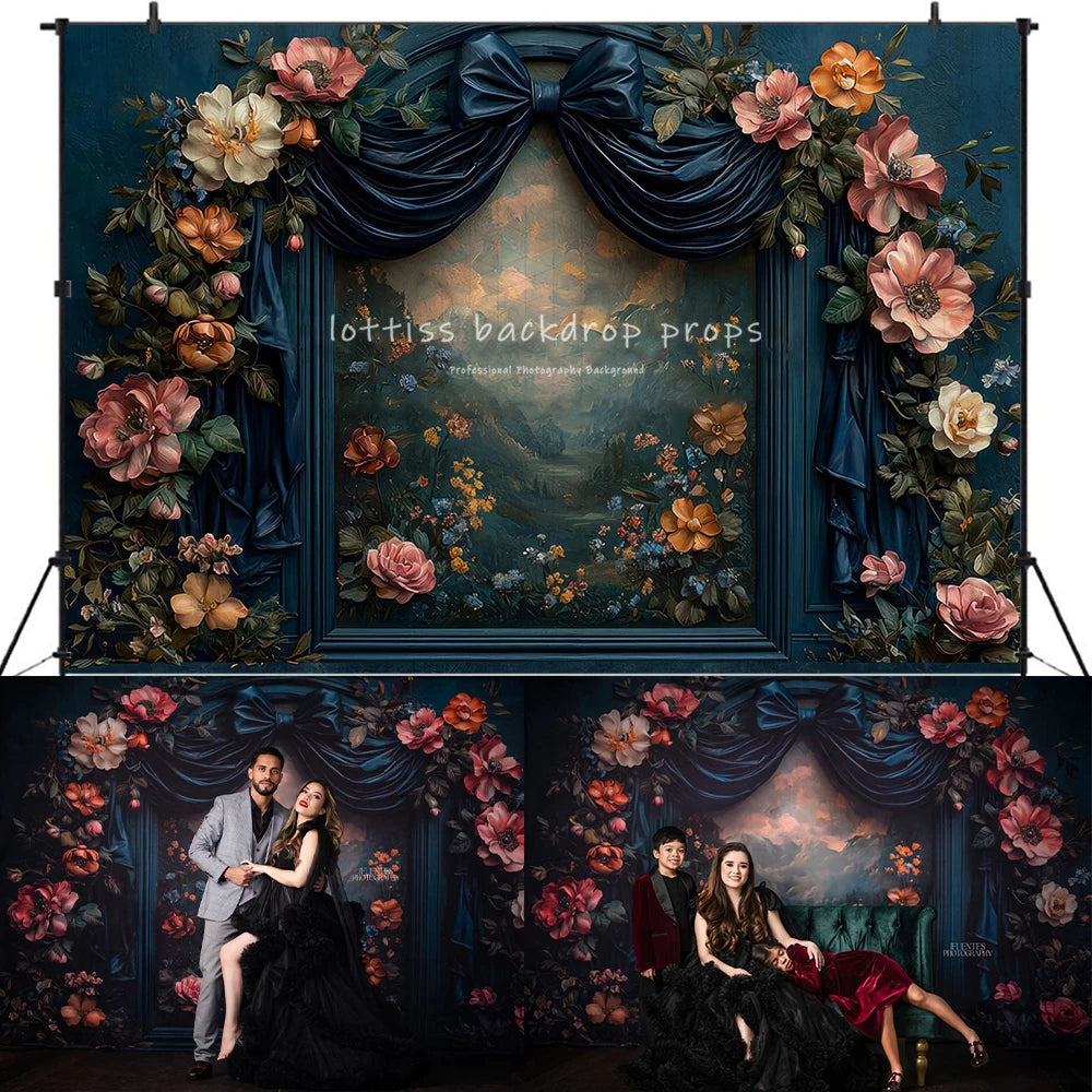 Floral Bowknot Wall Backdrops Kids Adult Photography Child Baby Photocall Rose Flower Artistic Oil Painting Wall Backgrounds