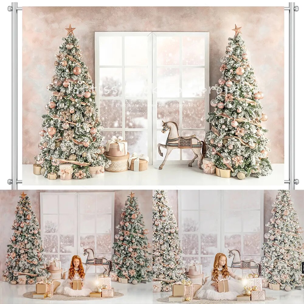 Christmas Room Backdrop Photography Fireplace Windows Toys Wreath Winter Family Party Kids Birthday Background Photo Studio