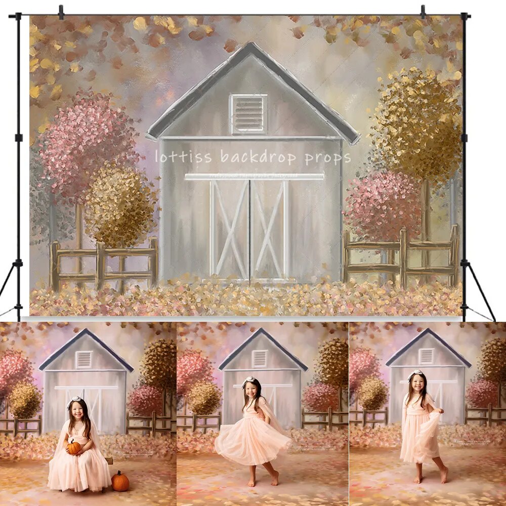 Autumn Pastel Harvest Haven Backdrops Kids Phtography Baby Adult Photocall Props Fall Farm Barn Door Front Background