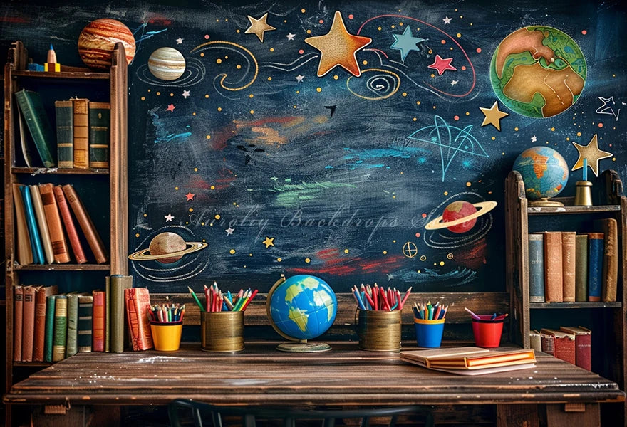 Back to School Photo Backdrop Kids Baby Cake Smash Photography Props Planet Blackboard Child Studio Backgrounds