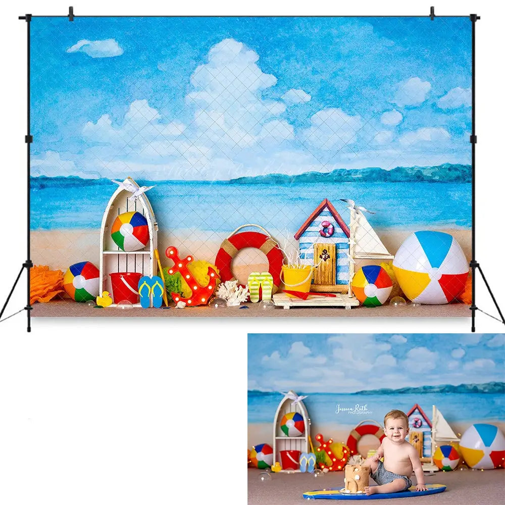 Summer Beach Day Fun Backdrop Kids Baby Cake Smash Photography Props Blue Sky Child Girls Adult Studio Backgrounds