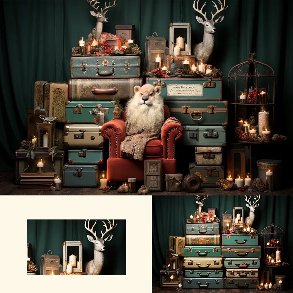 Christmas Deer Travel Box Photography Backdrop Kids Baby Photocall Props Child Adult Xmas Festival Decors Santas Room Background